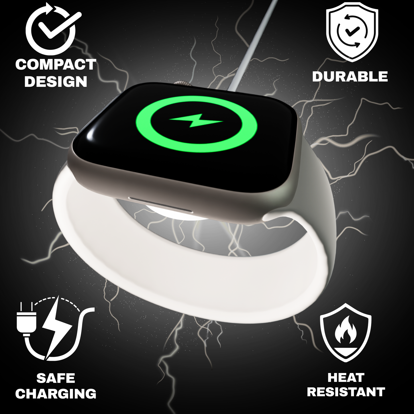 Magnetic Apple Watch charger with compact design durable safe charging and heat resistant features