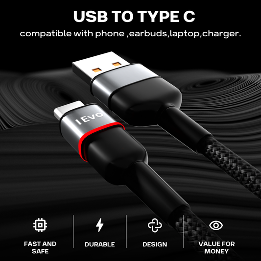 3.4A USB-C cable with LED durable braided design for fast safe charging compatible with phones laptops and earbuds