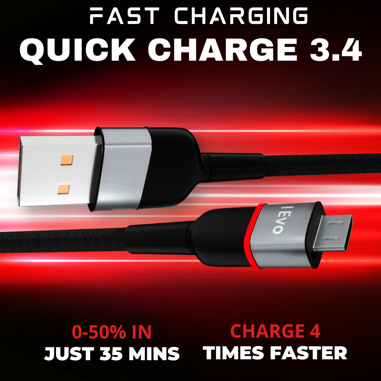 ievonline 3.4A USB cable with LED fast charging with quick charge technology and durable design