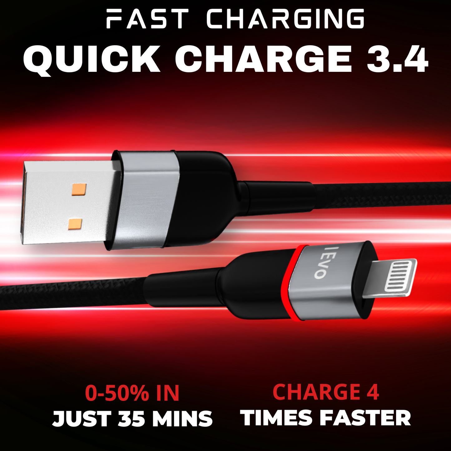 ievonline 3.4A USB lightning cable fast charging with quick charge and durable braided design