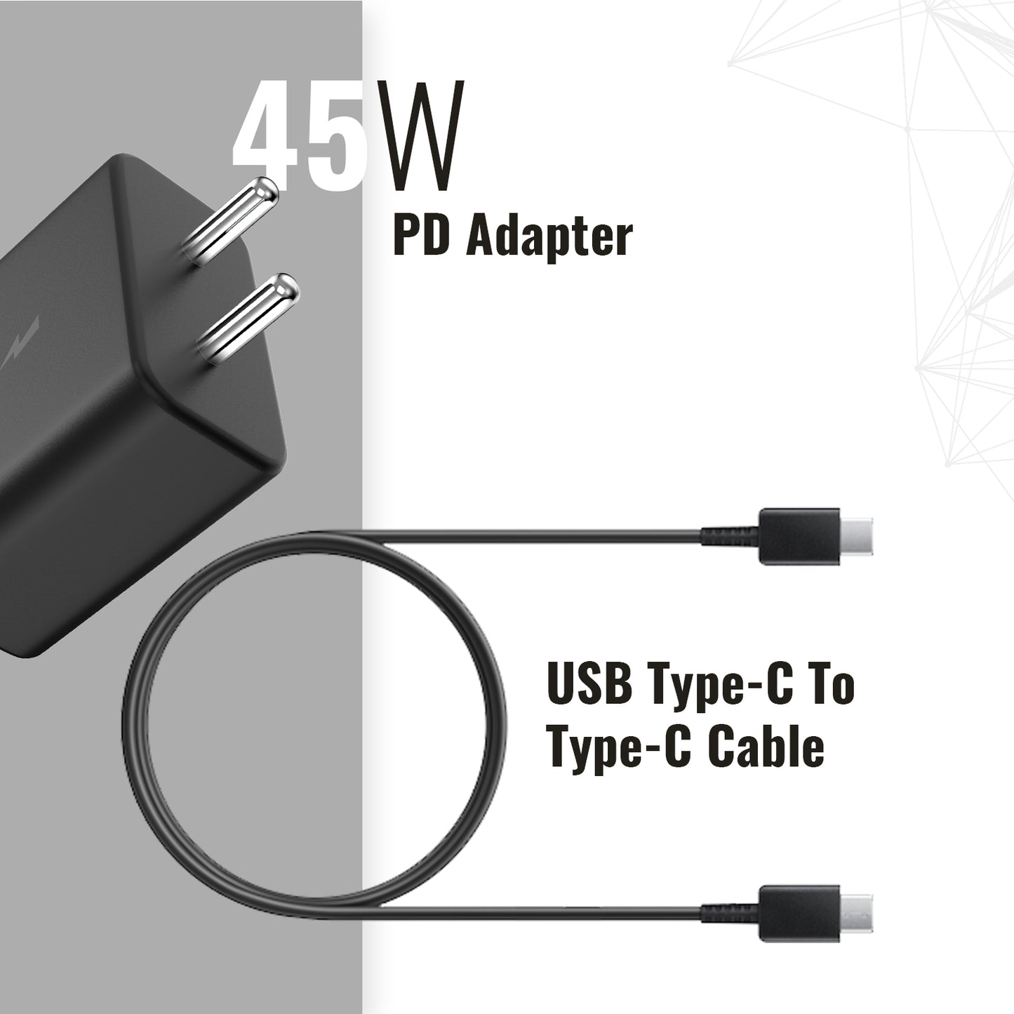 IEVO 45W PD fast charger with USB Type-C to Type-C cable black wall adapter