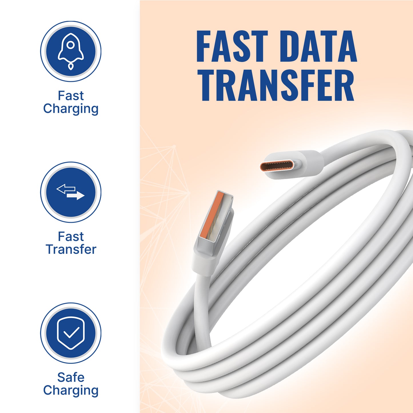 IEVO 60W USB-C charging cable in white with fast data transfer and safe charging features