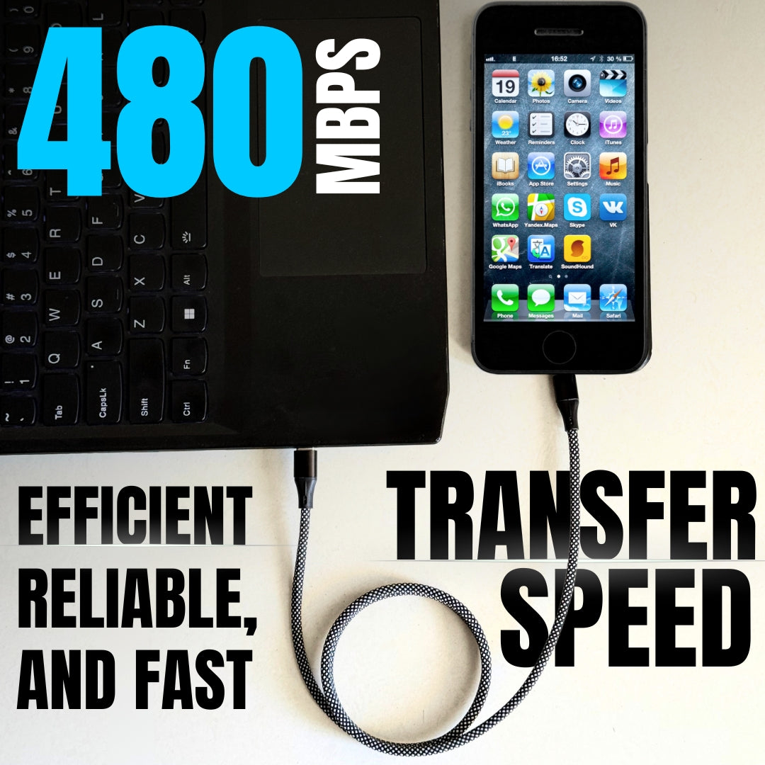 64W fast charging cable connecting smartphone to laptop with efficient reliable transfer speed