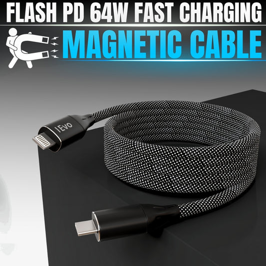 ievonline 64W fast charging cable with magnetic connectors and braided black design