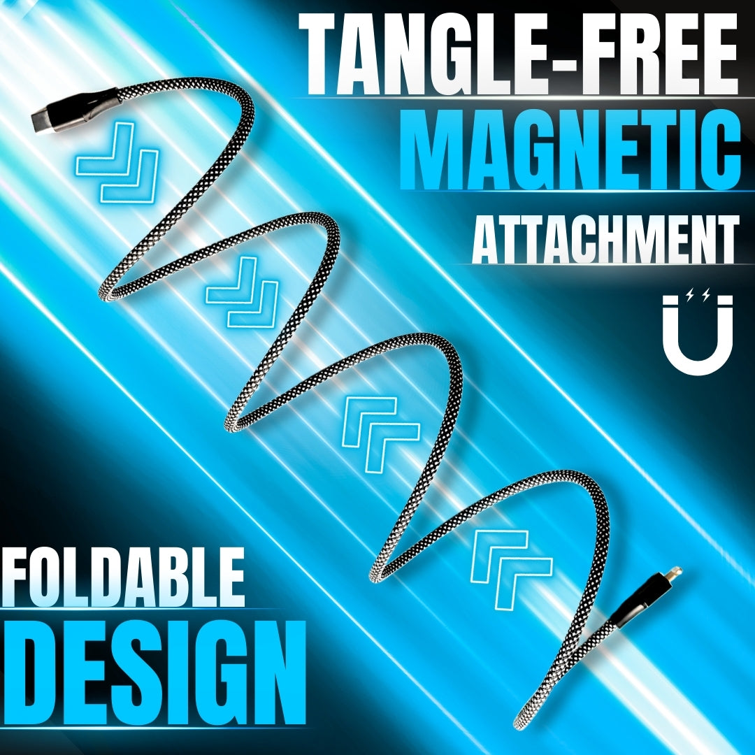 ievonline 64W fast charging cable with tangle-free magnetic attachment and foldable design