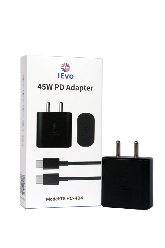 IEVO dual USB-C fast charger 45W PD adapter with two USB-C ports and compact black design