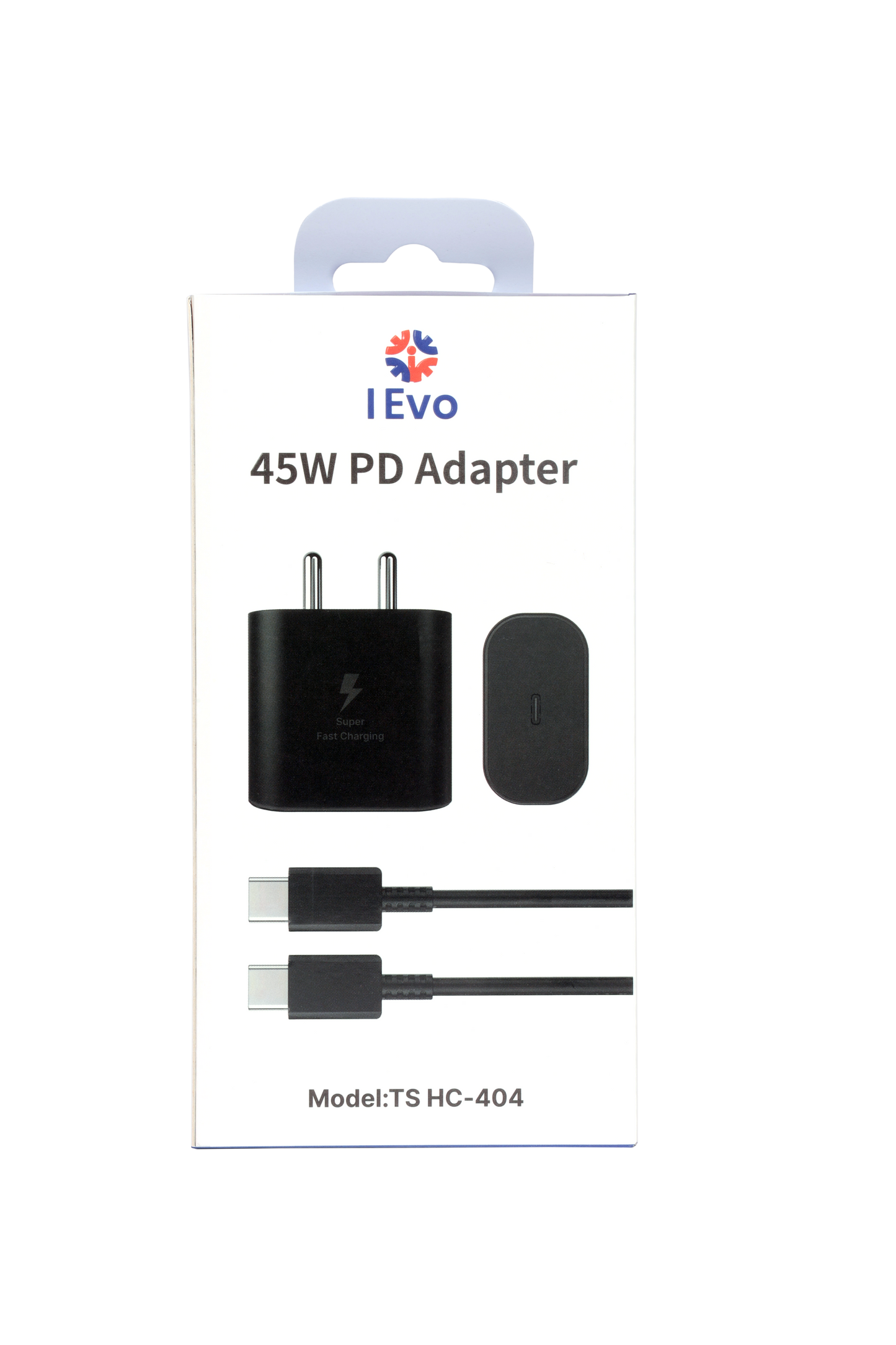 IEVO 45W PD Adapter black dual USB-C fast charger with two USB-C cables and compact design