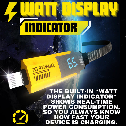IEVO fast charging cable 4 in 1 with built-in watt display indicator showing real-time power consumption