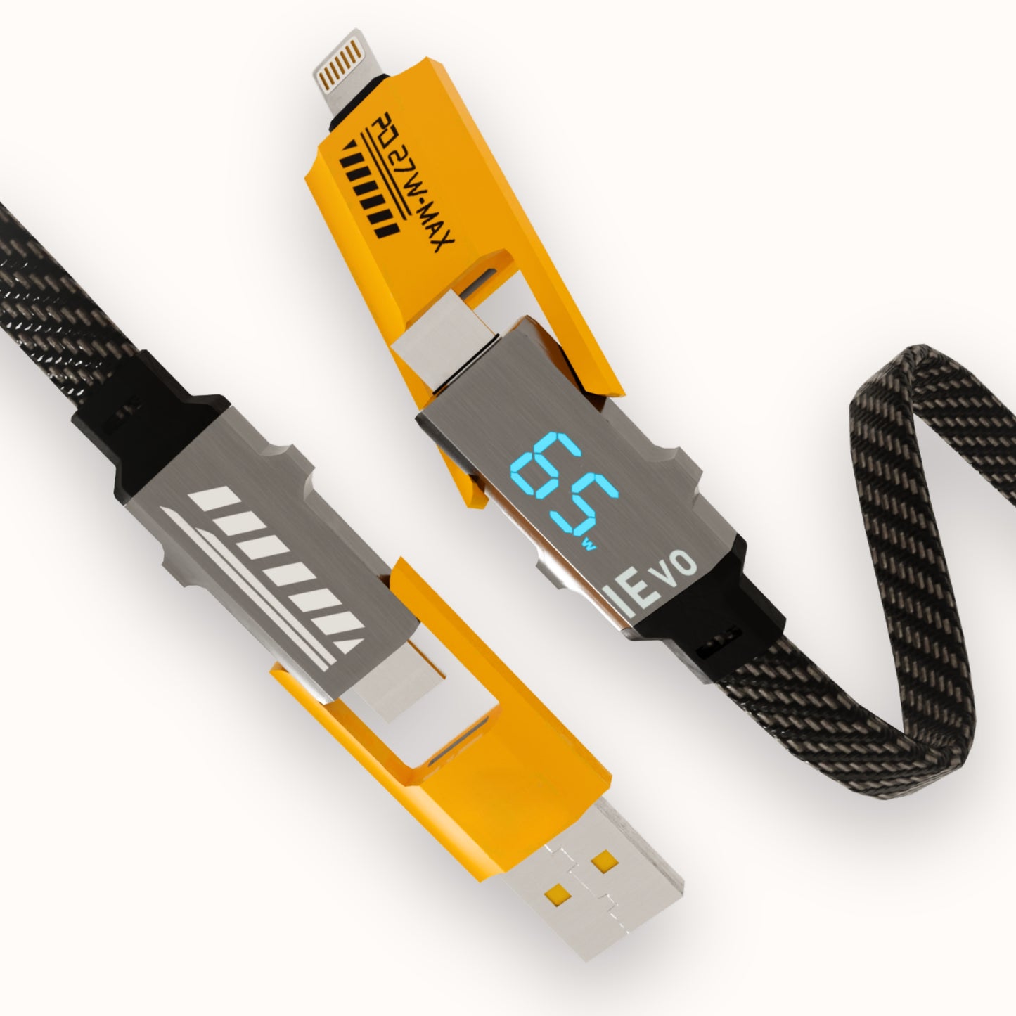 IEVO fast charging cable 4 in 1 with digital power display and braided design by ievonline