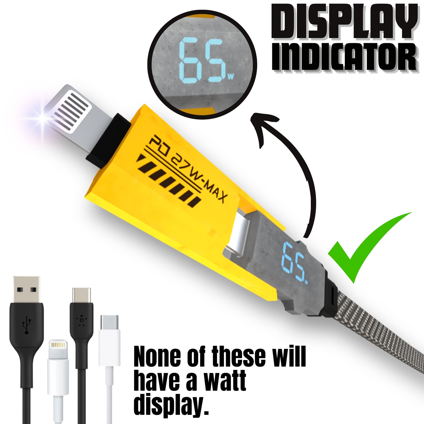 IEVO fast charging cable 4 in 1 with digital watt display indicator and multiple connectors