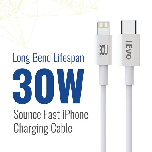 IEVO high power C-L charge cable with 30W fast charging and long bend lifespan for iPhone