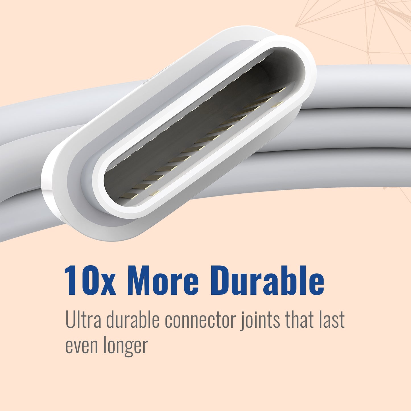 IEVO high power C-L charge cable close-up showing ultra durable connector joint