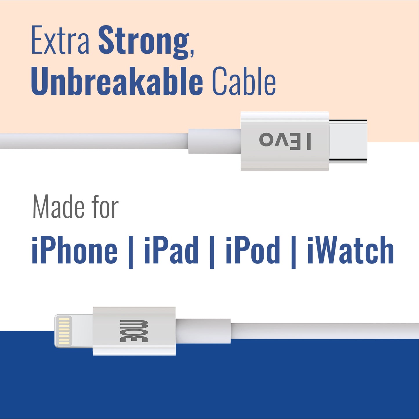 IEVO high power C-L charge cable extra strong unbreakable cable for iPhone iPad iPod iWatch