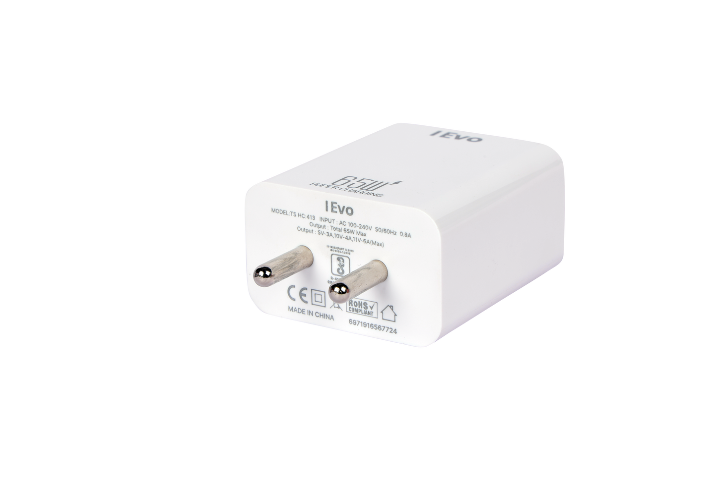 IEVO high speed 65W USB charger white compact wall adapter with two prongs