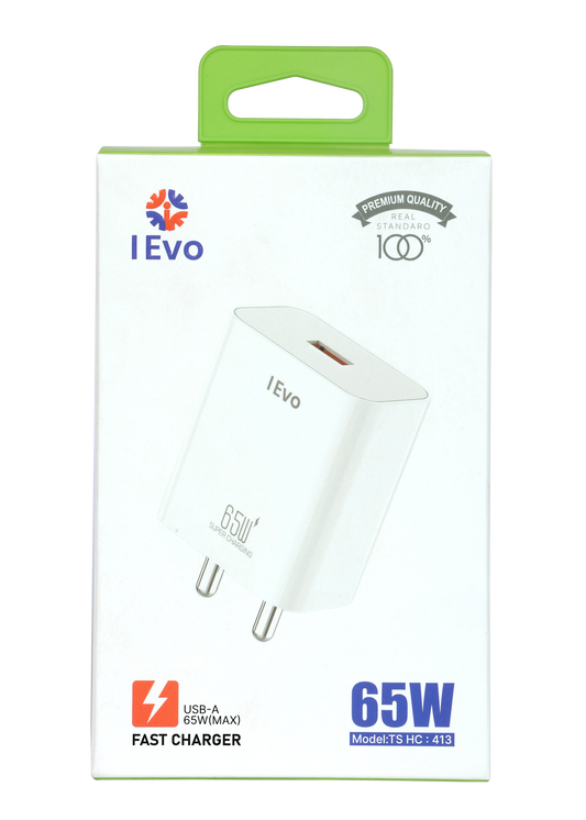 IEVO high speed 65W USB charger fast charging white wall adapter with USB-A port