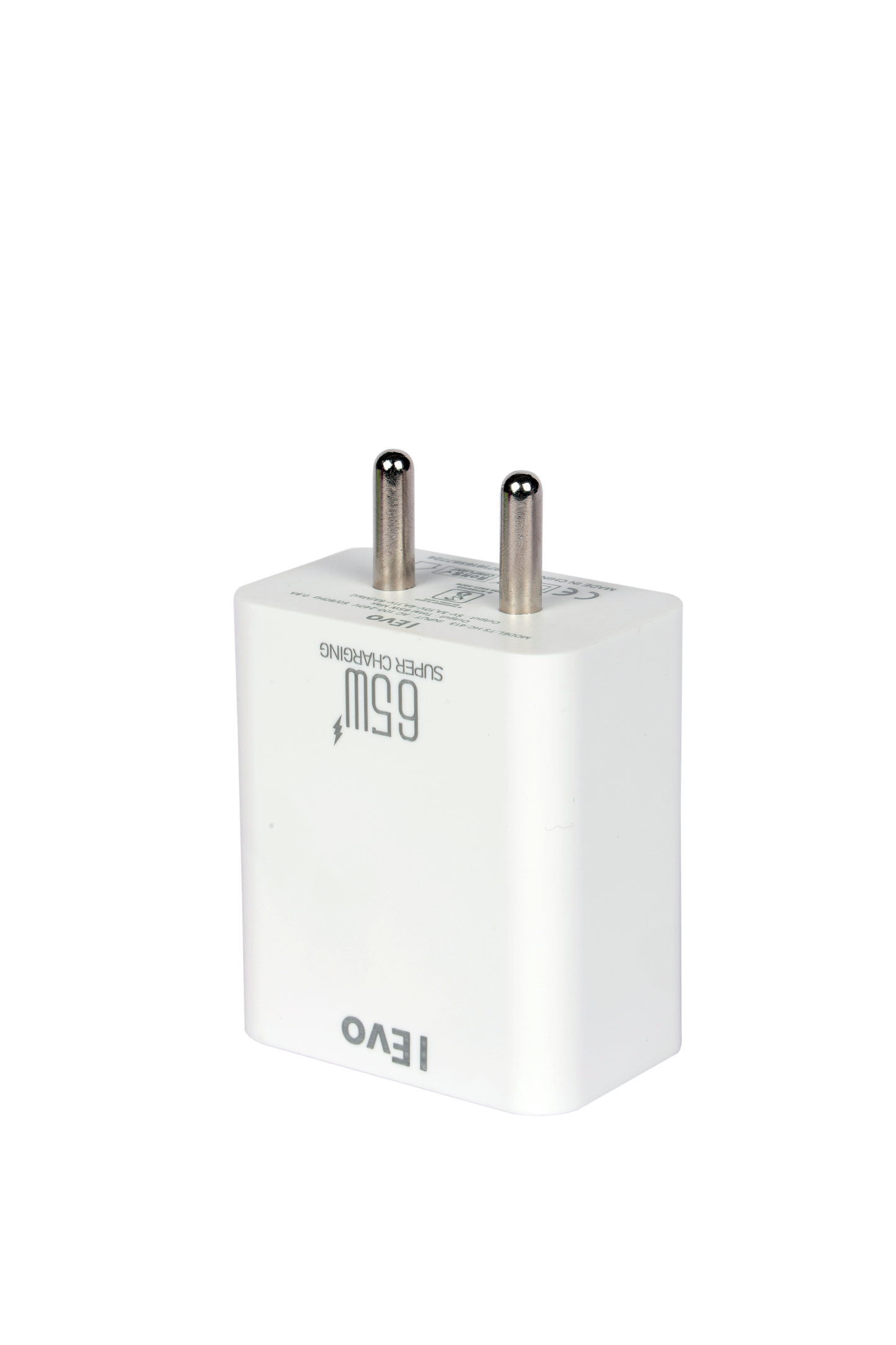 IEVO high speed 65W USB charger white compact wall adapter with two metal prongs
