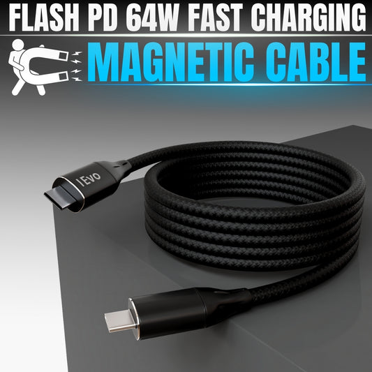 IEVOnline PD 64W magnetic USB cable with fast charging and braided design in black