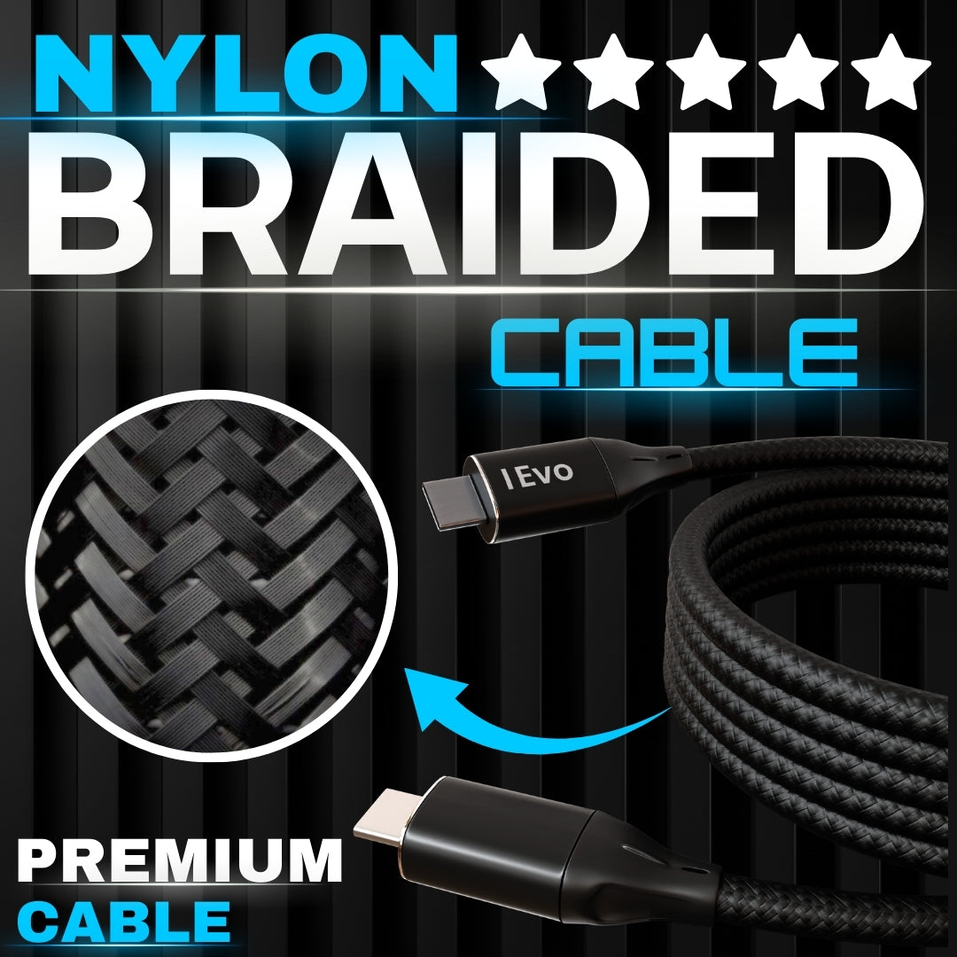 PD 64W magnetic USB cable by ievonline with premium black nylon braided design for durability