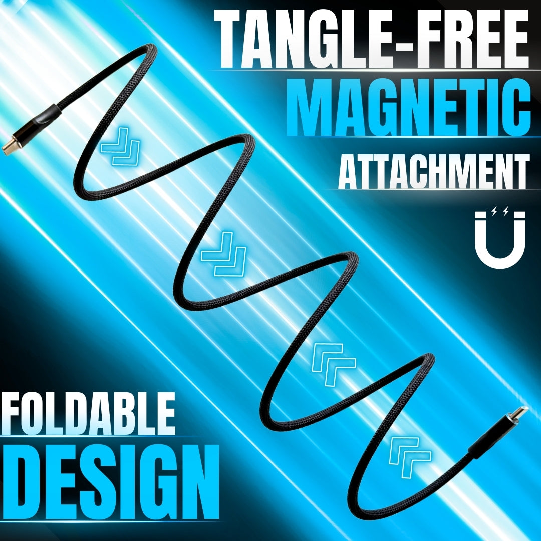 PD 64W magnetic USB cable with tangle-free magnetic attachment and foldable design by ievonline
