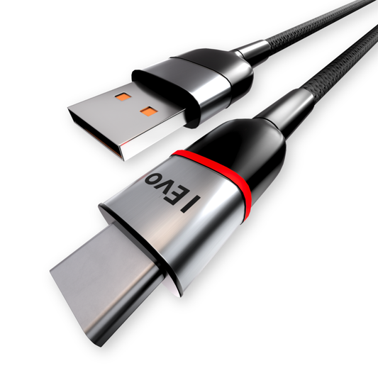 3.4A USB-C cable with LED featuring durable braided design and metal connectors