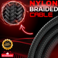 Close-up of black nylon braided 3.4A USB-C cable with LED showing durable texture and premium quality