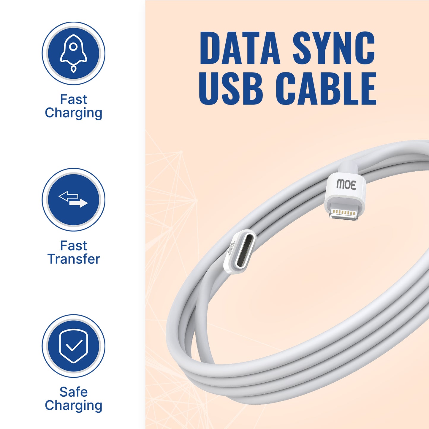 IEVO high power C-L charge cable for fast charging data sync and safe transfer in gray