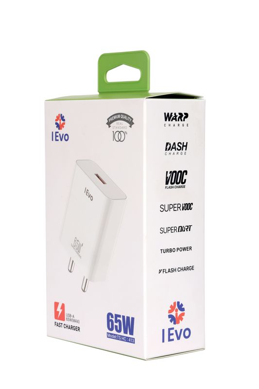 IEVO high speed 65W USB charger fast charging adapter in white with compact design